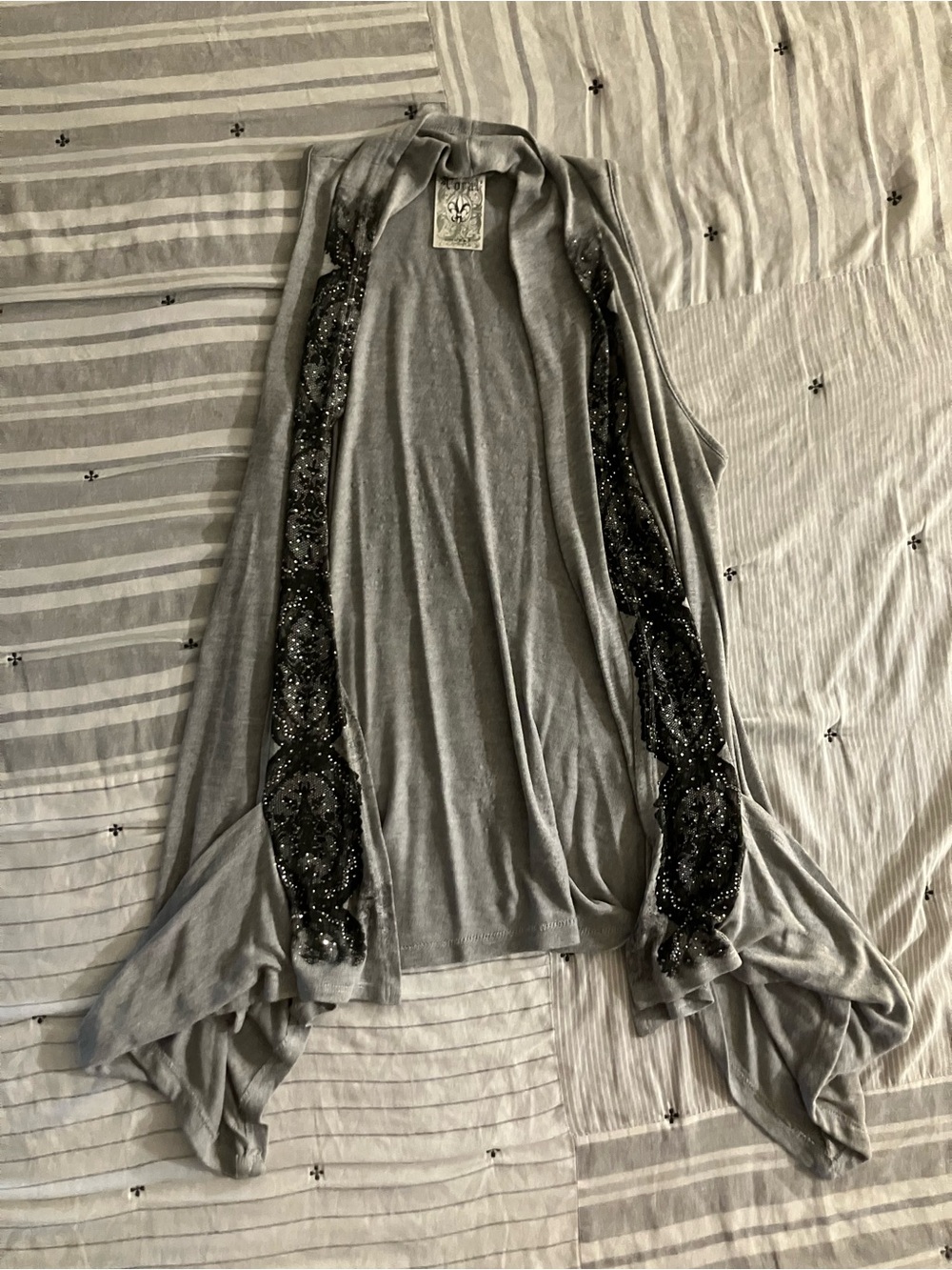 Y2k Rhinestone Grunge Long Vest Gray by Vocal Size Women's L